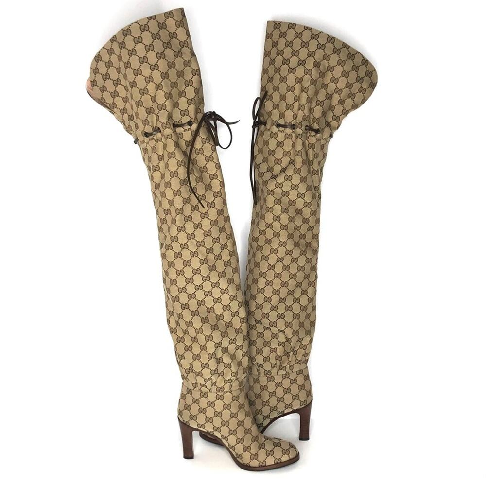 Gucci Thigh High GG Monogram Slouch Heeled Boots 37 - Picture 3 of 9